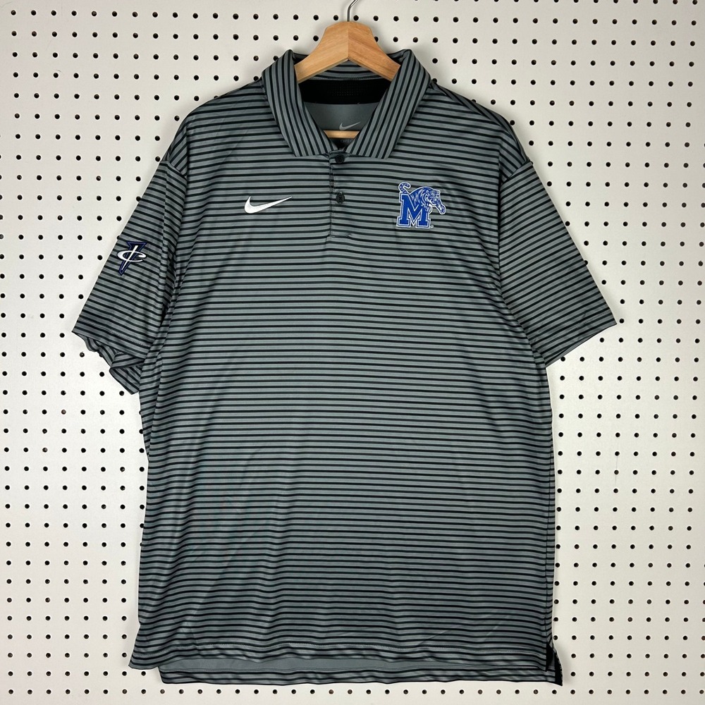 Nike 1 Cent‎ Memphis Tigers Polo Shirt Large Gray Striped Dri-Fit Penny Hardaway